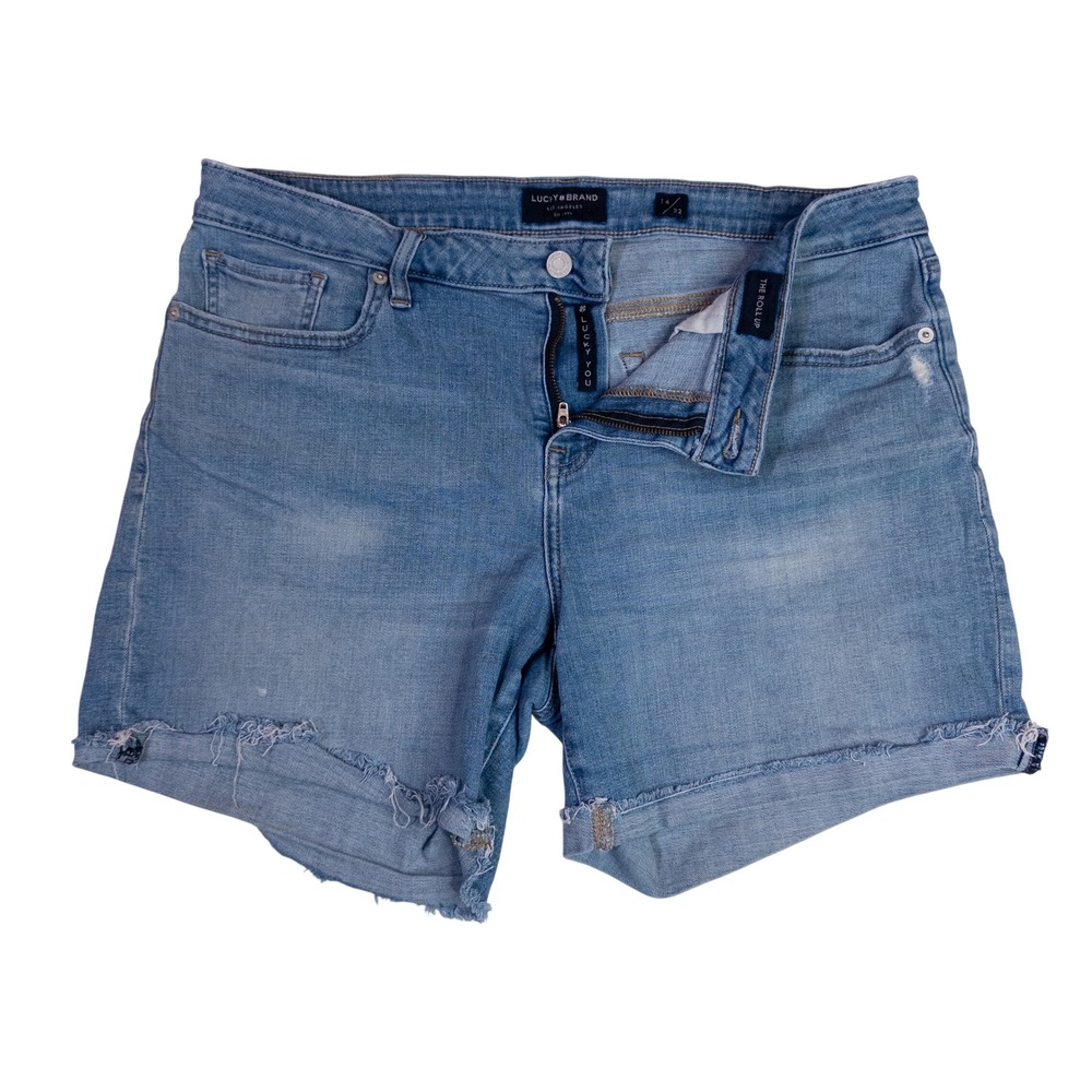 Lucky Brand The Roll Up Denim Shorts Womens 14 Blue Good Frayed Mid Rise